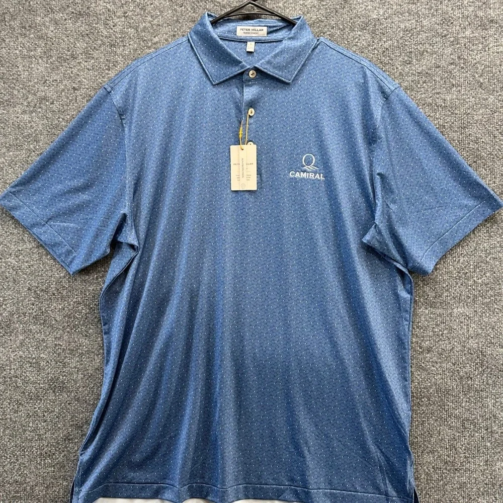 Peter Millar Summer Comfort Blue Camiral Golf Polo Shirt Mens Large NWT